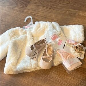 NWT! The Children's Place Cream Faux Fur Jacket Bundle Set